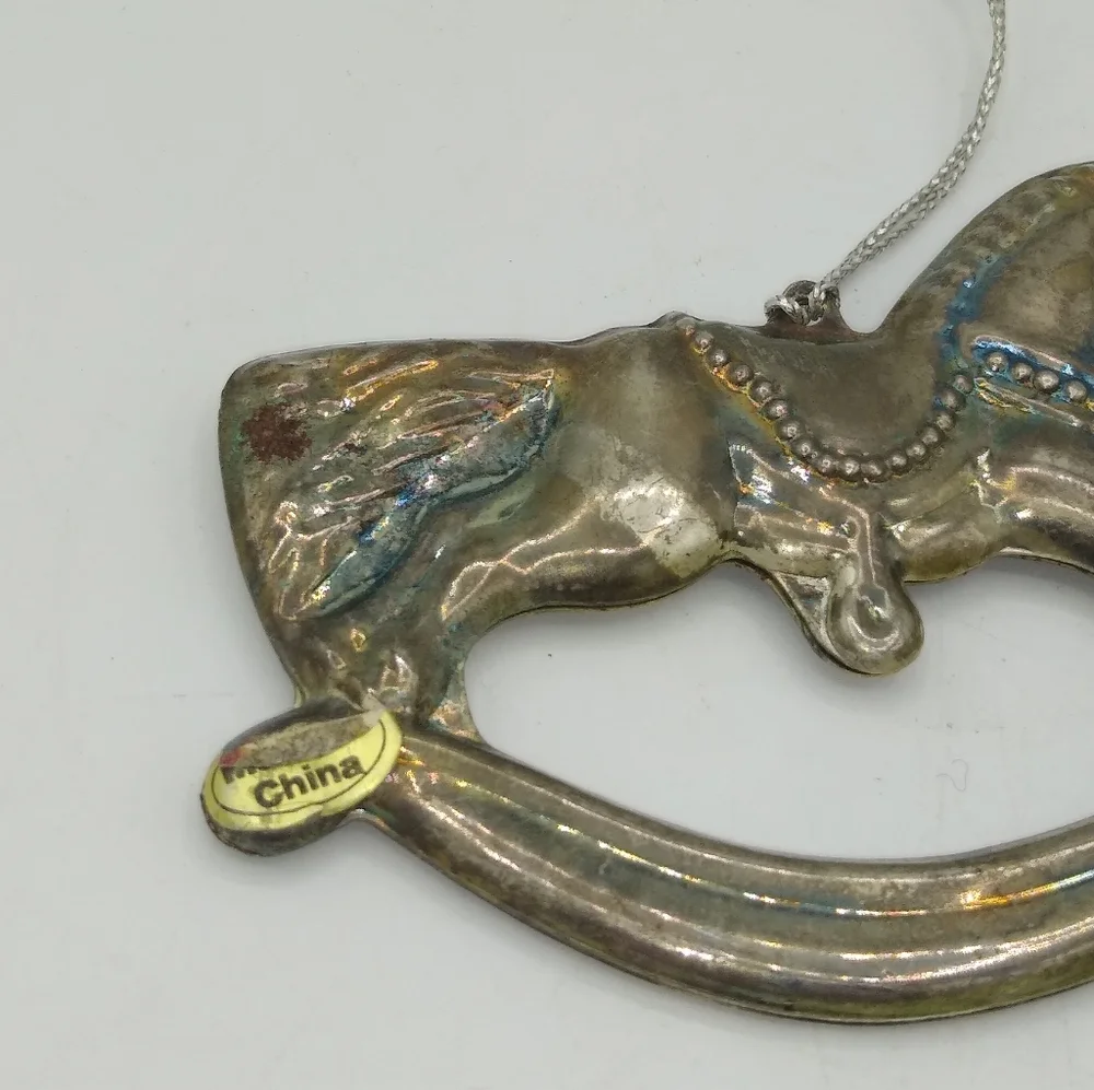 Rocking Horse Silver tone Christmas Tree Ornament Victorian Style Vintage - Picture 6 of 11